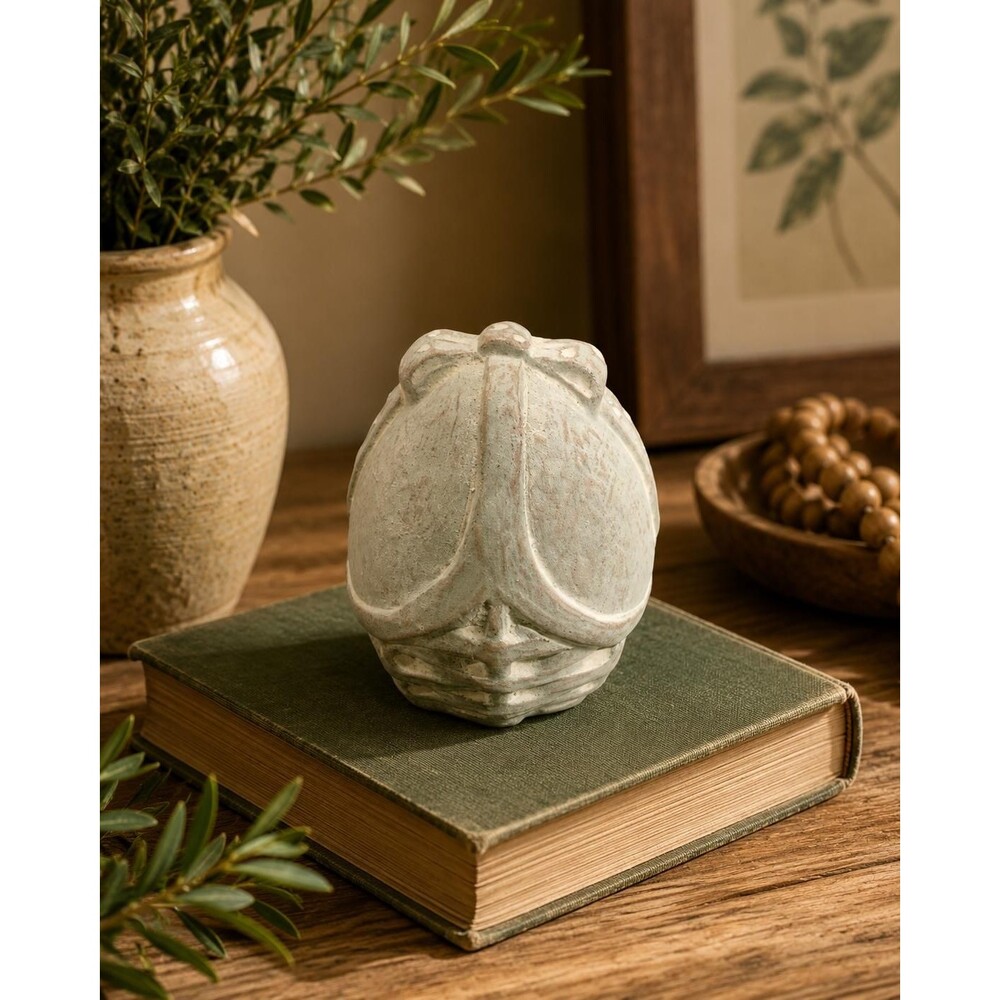 Isabel Bloom Basket Egg Sculpture: Signed Concrete Art - Home Decor